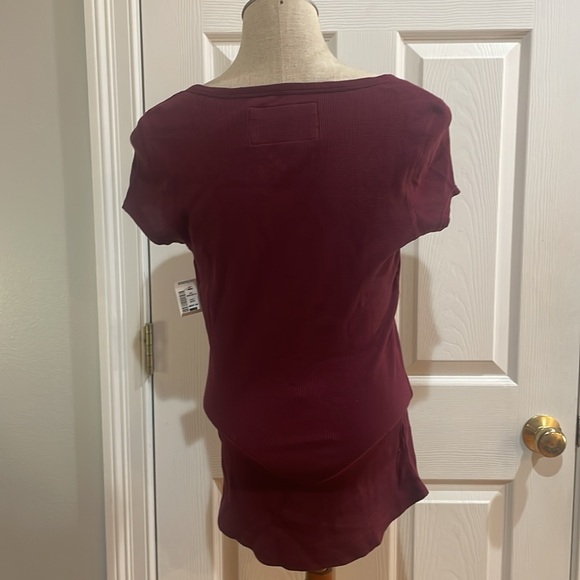 Y2K Aeropostale burgundy red 100% cotton cap sleeve pullover top waffle knit L - Picture 4 of 9